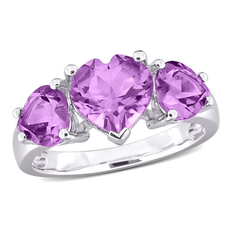 Miadora 2 7/8ct TGW Amethyst 3-Stone Heart Ring in Sterling Silver