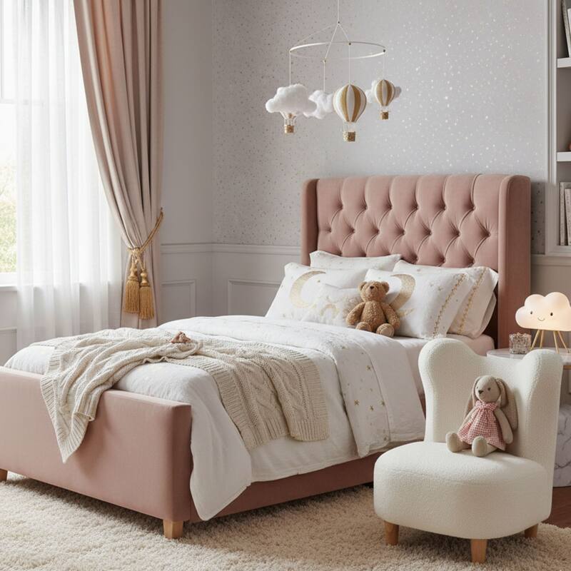 Aria Home White Curved Teddy Bear Kids Chair with Cozy Foam Seat