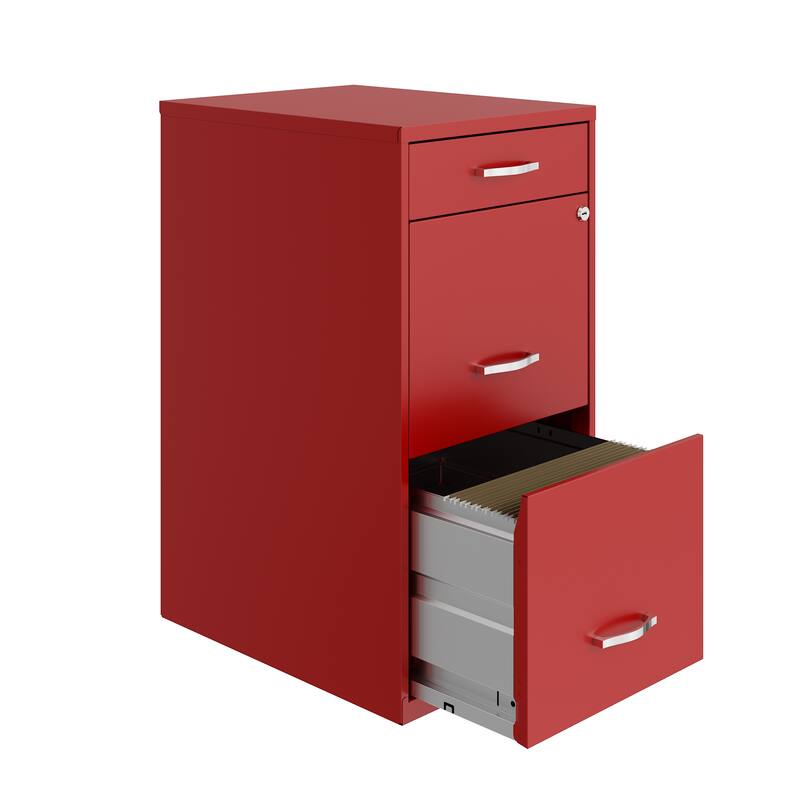 Space Solutions 18" Deep 3 Drawer Metal File Cabinet, Lava Red