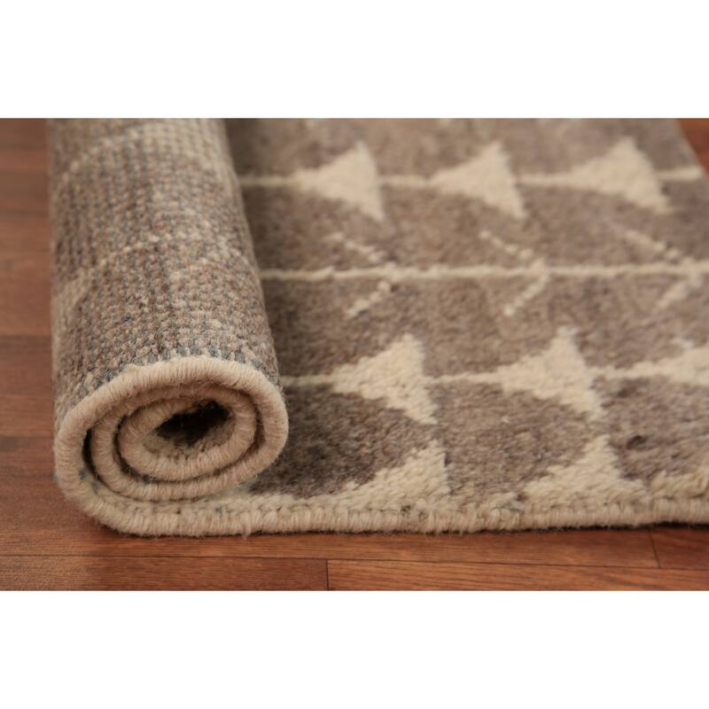 Brown Moroccan Oriental Foyer Rug Handmade Geometric Wool Carpet - 2'0"x 3'0"