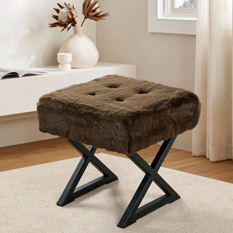 FauxFur Ottoman Vanity Stool 19"X19"X19". - 19"x19"x19" - Chocolate