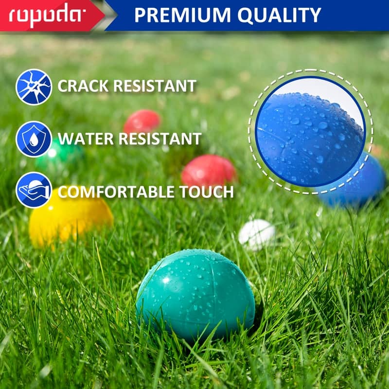 ROPODA 90mm Bocce Ball Set with 8 Balls, Pallino, Case and Measuring Rope