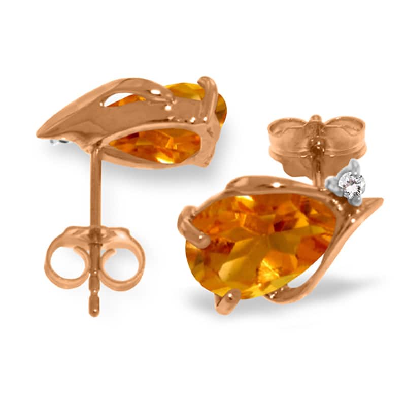 3.26 Carat 14K Solid Gold Stud Earrings Diamond Citrine Jewelry