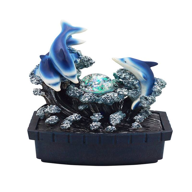 Eci 11 Inch Dolphin Tabletop Water Fountain, LED Light, Painted Multicolor