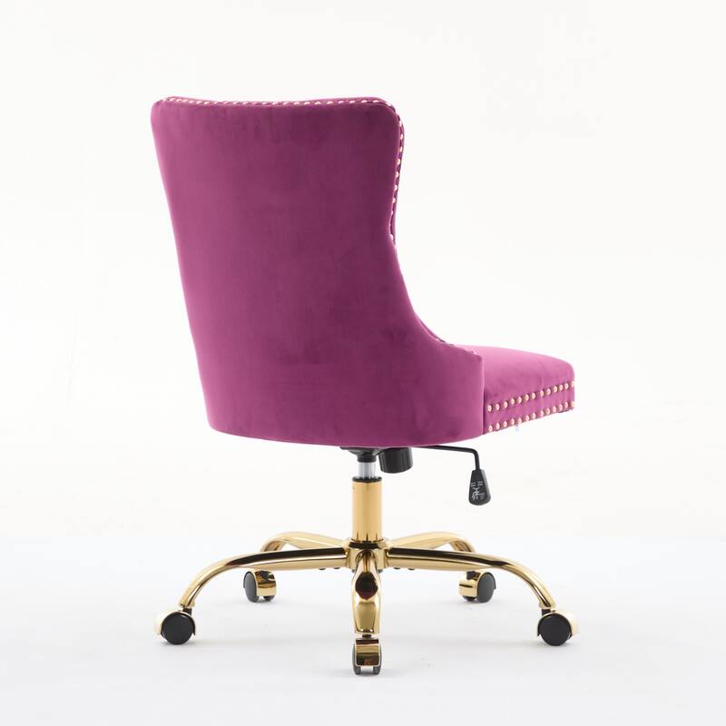 Velvet Swivel Office Chair with Wheels, Tufted Button Home Office Chair, Adjustable Vanity Chair with Metal Base