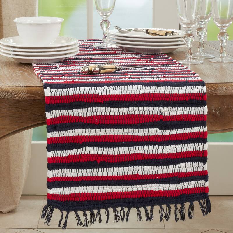 Chindi Table Runner With Striped Patriotic Design