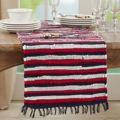 Chindi Table Runner With Striped Patriotic Design