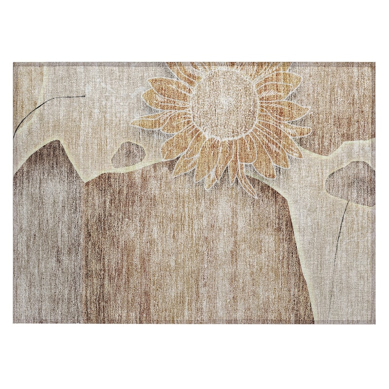 Machine Washable Indoor/ Outdoor Chantille Modern Sunflower Rug