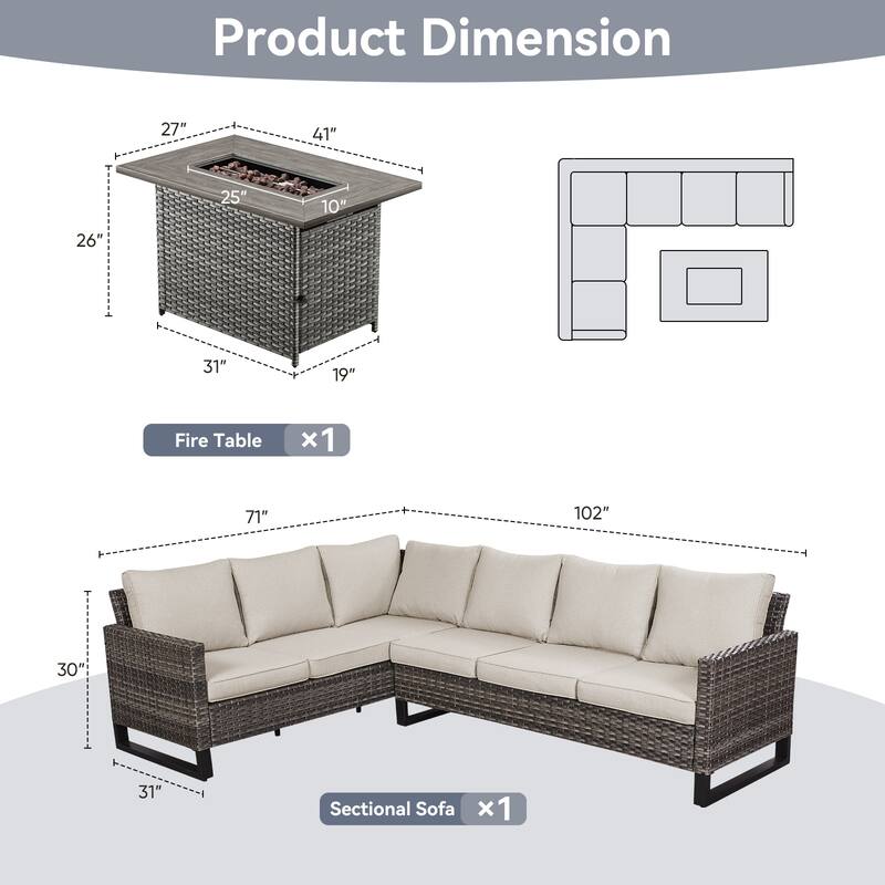 Gymojoy L-Shaped Outdoor Corner Sectional Sofa 6-seats Couch Conversation Set