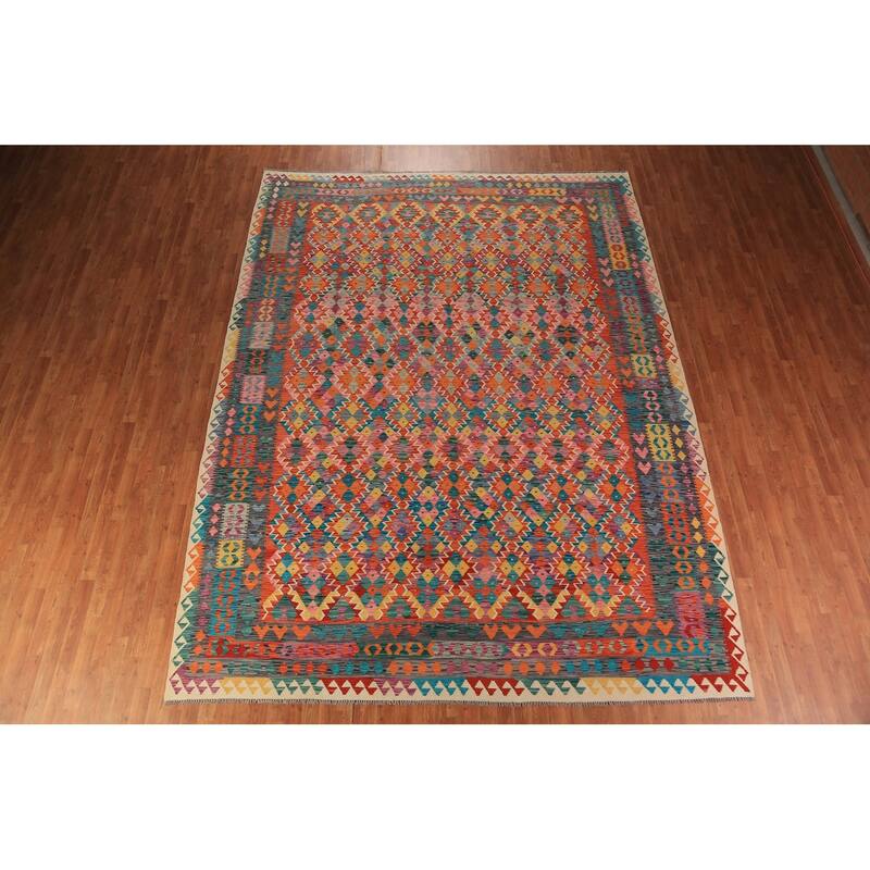 Kilim Oriental Area Rug Flatweave Wool Carpet - 9'8"x 13'0"