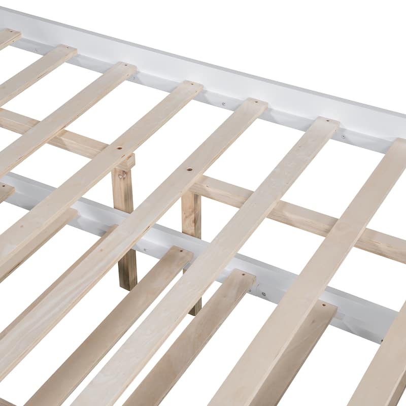 Wooden LED Platform Bed Frame with Pull Out Trundle, Drawers and Storage Headboard