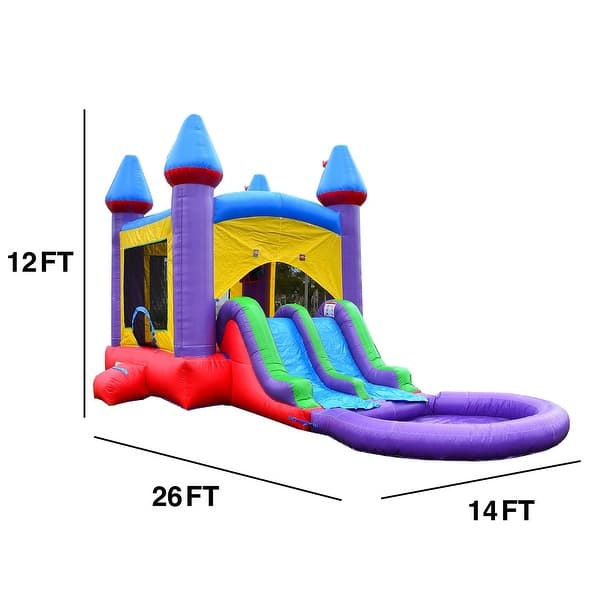HeroKiddo Jelly Bean Castle Commercial Grade Bounce House & Water Slide Combo with Detachable Pool & Air Blower, Outdoor Fun