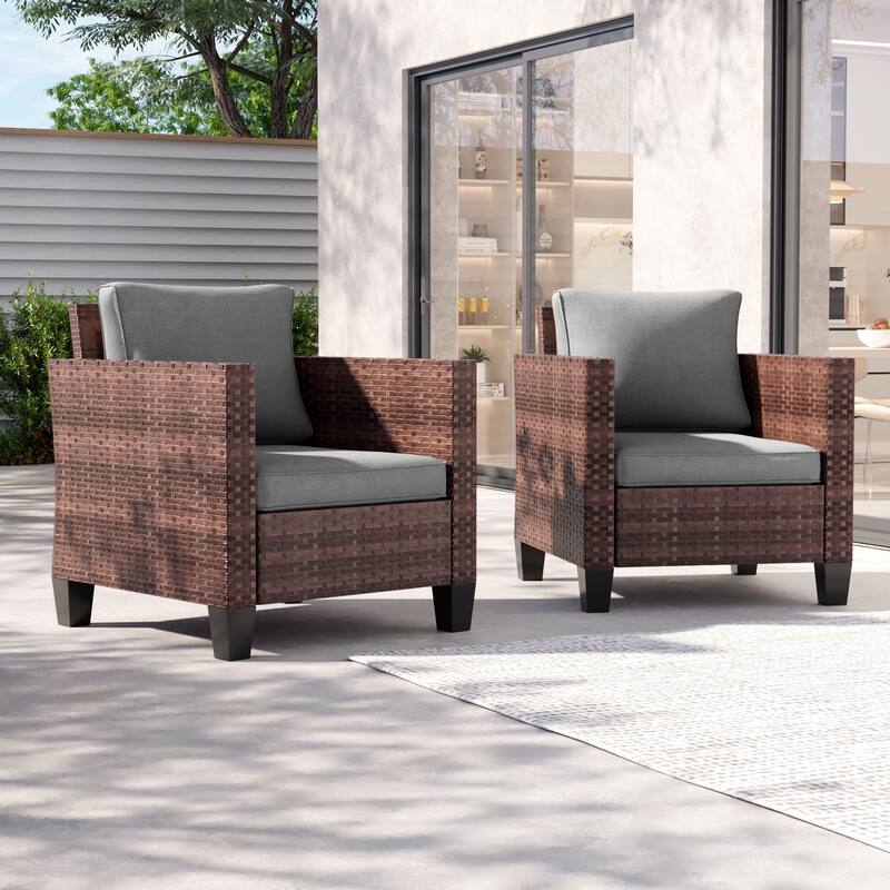 LIVOOSUN 2Pcs Outdoor Seating Sets Patio Brown Rattan Furniture Chair - Grey