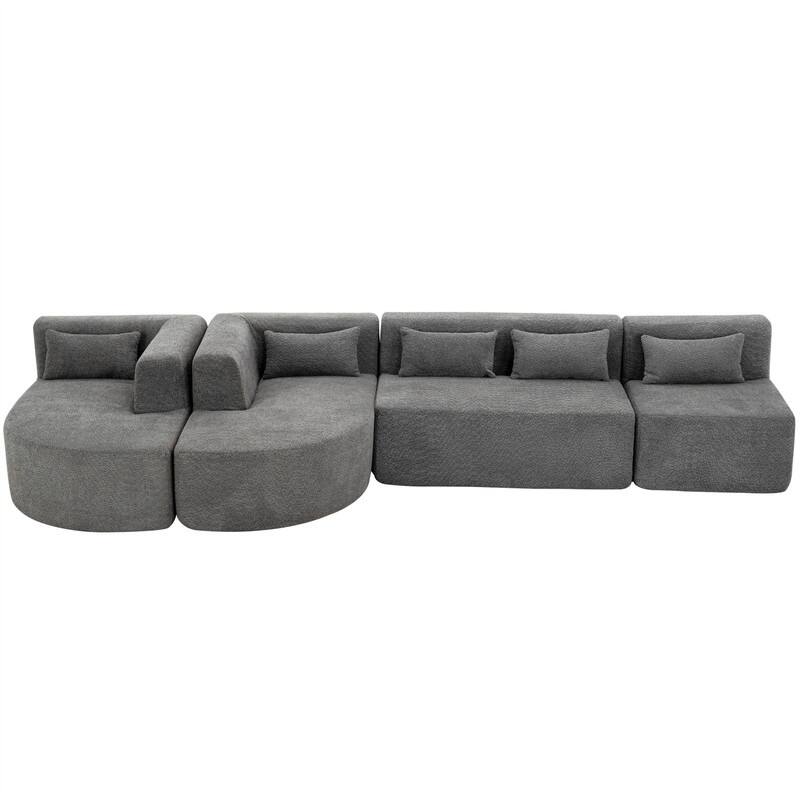 Convertible Sectional Sofa with 2 Curved Chaise Lounges, 143.7" Upholstered Sofa Free-combined Sofa Couch with 5 Back Pillows