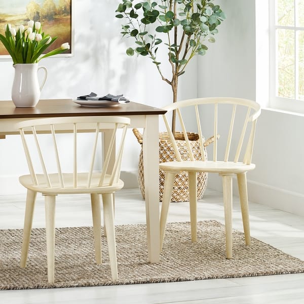 slide 2 of 12, Countryside Rounded Back Spindle Wood Dining Chair (Set of 2) by Christopher Knight Home Set of 2 - Cream - Short