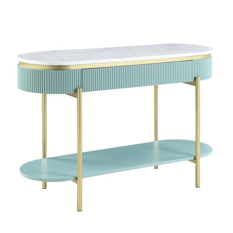 Reed Mid-Century Modern White Faux Marble 3-Piece Accent Table Set with Drawer by Furniture of America