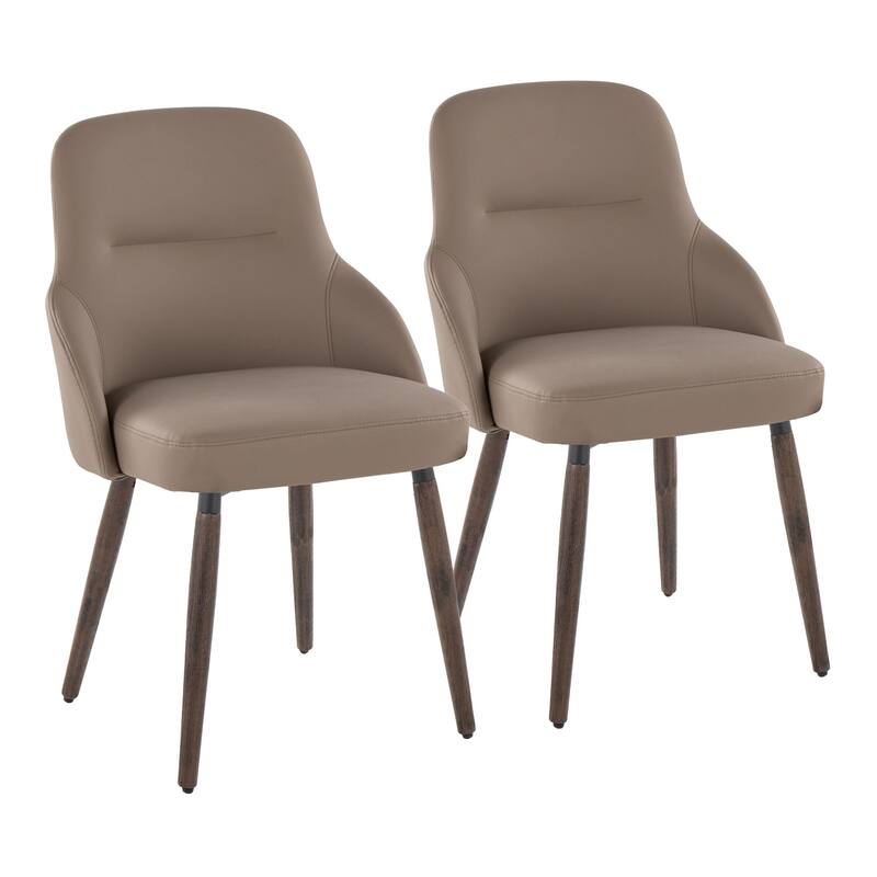 York Upholstered Contemporary Chair in Dark Walnut Wood - Set of 2