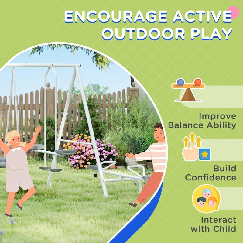 Outsunny 5-in-1 Kids Swing Set Backyard Playground Set, Metal Swing Set Kids Outdoor Playset Playground Equipment