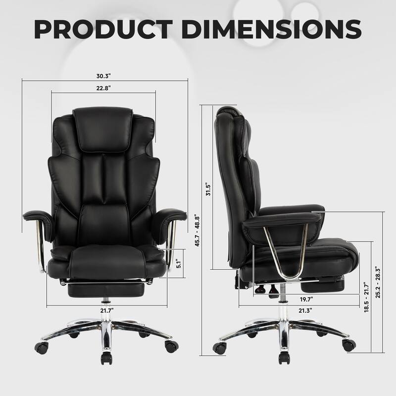 Bonded Leather 360° Swivel Ergonomic High Back Office Recliner with Lumbar Support, Footrest, Adjustable Height