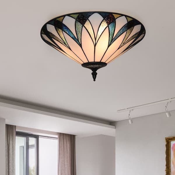 Stained Glass Flush Mount Tiffany Ceiling Light Entryway Lighting On