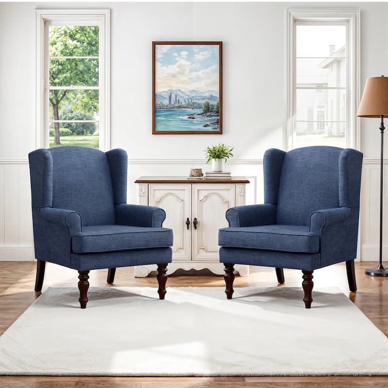 Accent Armchair with Turned Legs Set of 2 Blue/ Beige / Grey - Navy Blue