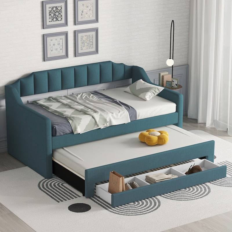 Upholstered Daybed with Trundle and 3 Drawers