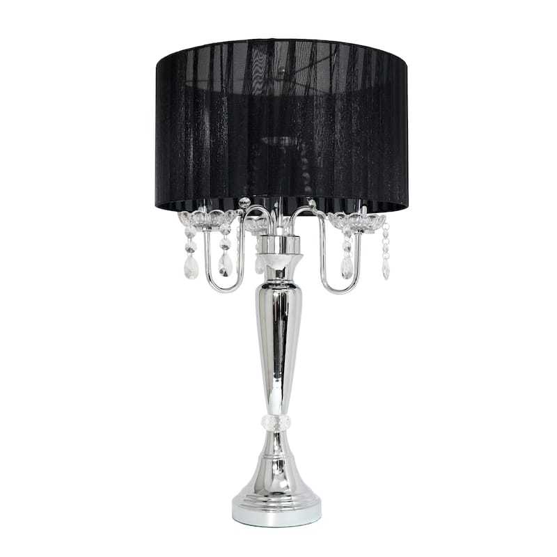Silver Orchid Bacall Hanging Crystals Sheer Shade Table Lamp - Black