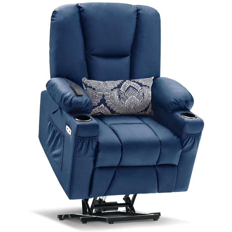 MCombo Electric Power Lift Recliner Chair with Extended Footrest, Cup Holders, Faux Leather 7507