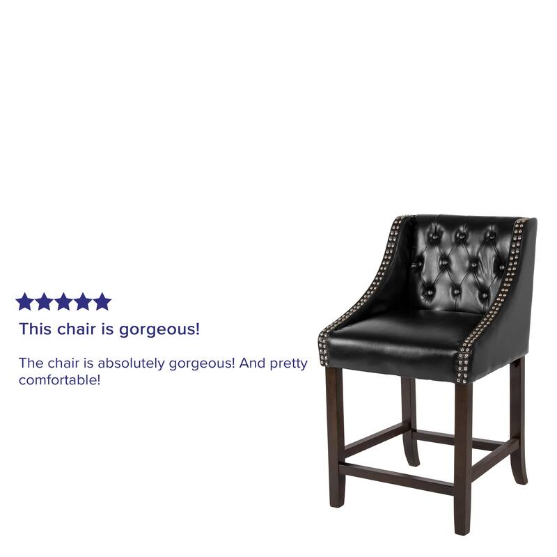 Transitional Tufted Upholstered/Walnut Finish Counter Stool (Set of 2)