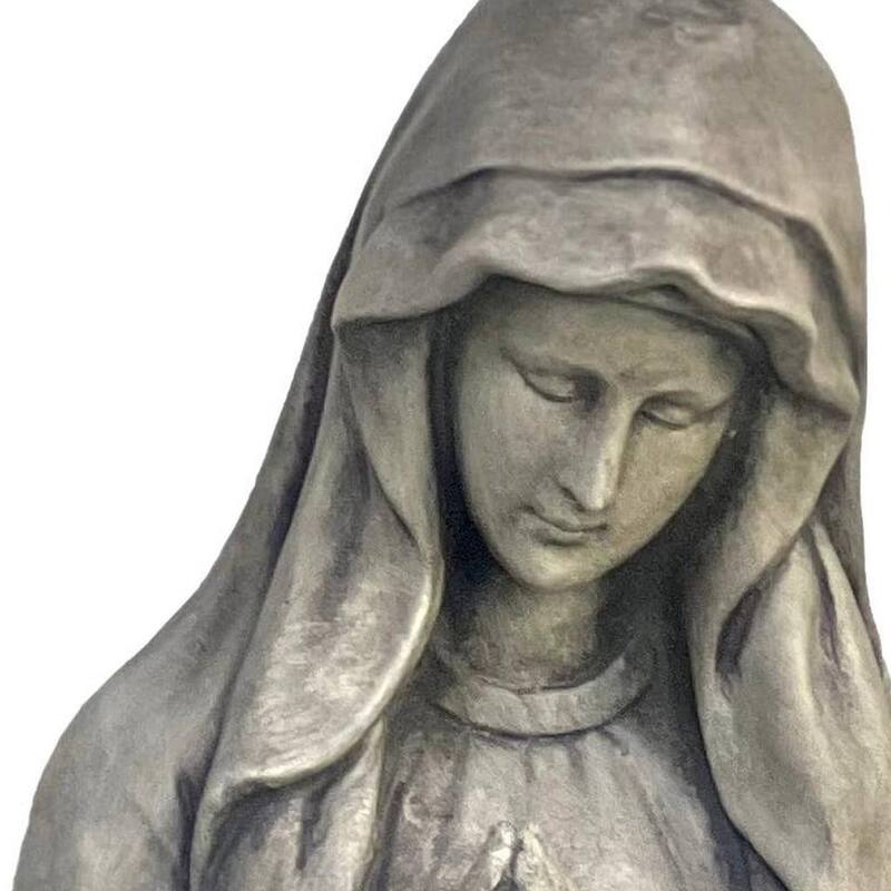 HomeRoots 32" Gray Polyresin Virgin Mary Outdoor Statue