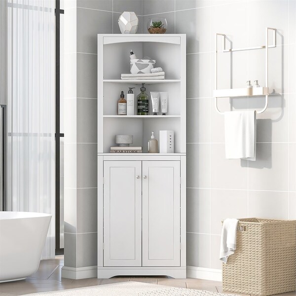 Bathroom Tall Corner Cabinet with Doors and Adjustable Shelves,White - Bathroom  Cabinet - Bed Bath & Beyond - 38459409