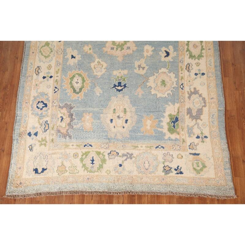 Blue Oushak Turkish Area Rug Hand-knotted Wool Carpet - 6'5"x 9'1"