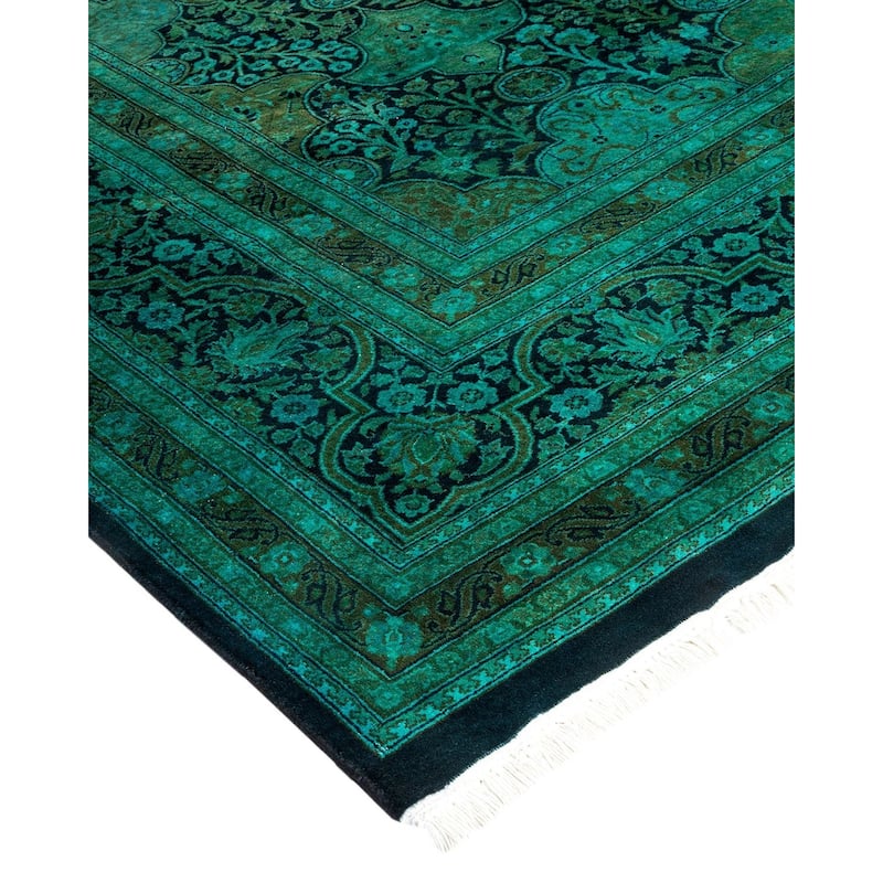 Overton Hand Knotted Wool Vintage Inspired Modern Contemporary Overdyed Green Area Rug - 8' 1" x 10' 4"