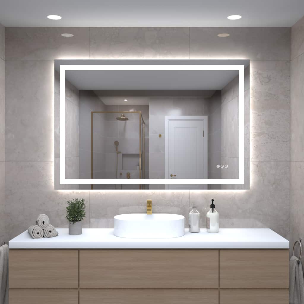 48 x 32 Inch LED Bathroom Mirror with Front and Backlight, Wall Mounted Vanity Mirror with Aluminum Frame, 3 Colors