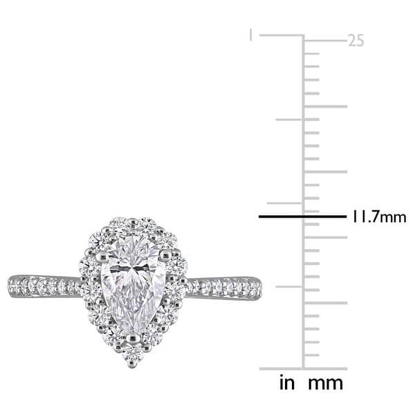 Miadora 1 3/8ct DEW Pear-cut Moissanite Halo Teardrop Engagement Ring in Sterling Silver