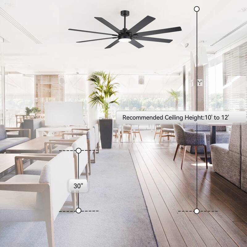 72 Inch Black Large Ceiling Fan with Light and Remote(8-Blade) - Satin Nickel