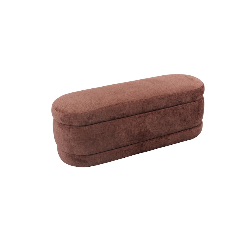 Chenille Fabric Upholstered Bench with Storage
