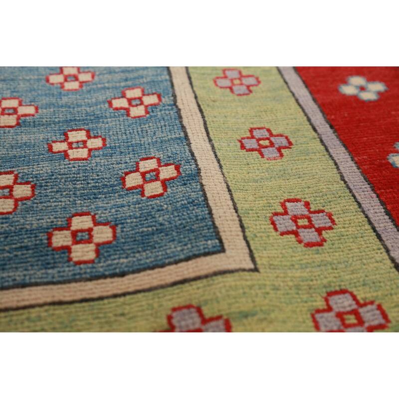 Hand Knotted Oriental 100% Wool Carpet Traditional Geometric Multi-Colored Kazak Area Rug - 11' 7'' X 8' 6''