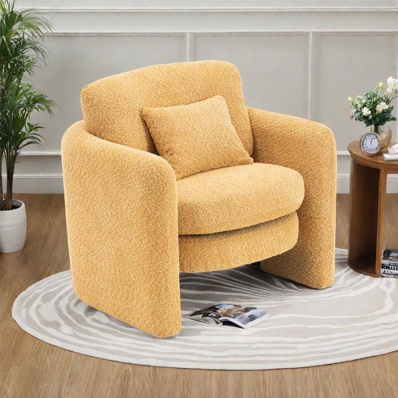 Chenille Round Corner Accent Chairs with Ergonomic Support and Tool-Free Assembly - Yellow