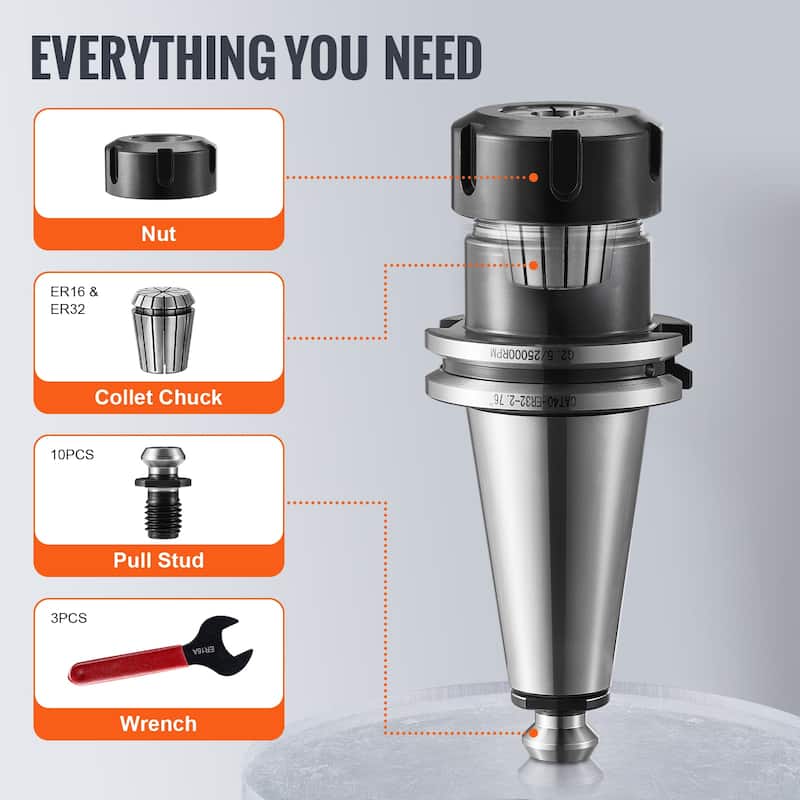 CAT40 Collet Holder ER 16/32 Collet Set, 35 PCs, SLN FMB ER16/32 APU Tool Holders Spring Steel Collet Chucks
