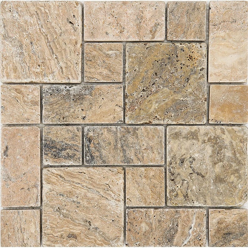 Rustic Desert Travertine Roman Pattern Tumbled Mosaic Tile - 5 Sheets (5.00 sf) - Brown