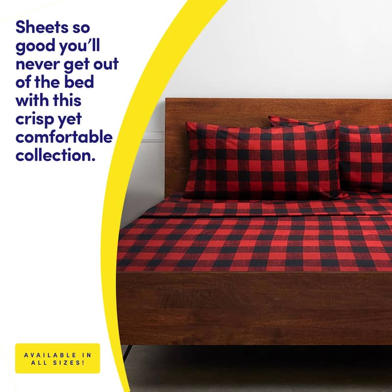 Sweet Home Collection Buffalo 4 Piece Printed Sheet Set, Double Brushed Microfiber