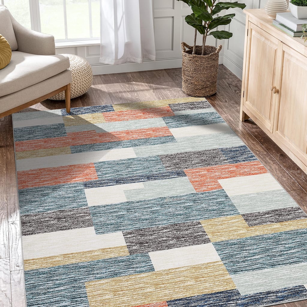 Garvee Modern Geometric Block Living Room Area Rug
