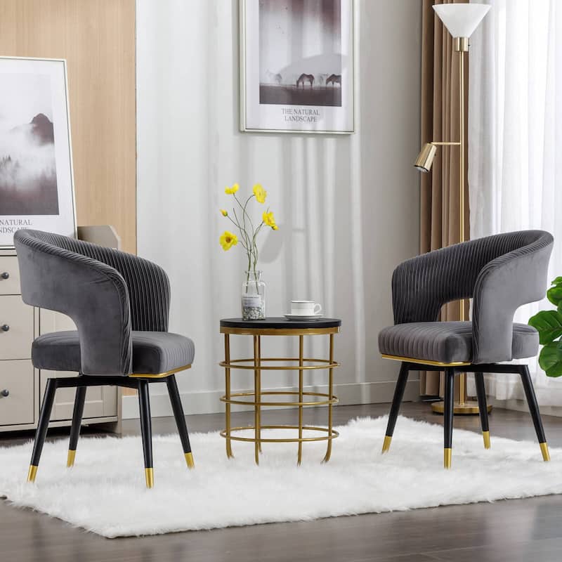 Swivel Velvet Dining Chair with Metal Legs, Set of 2