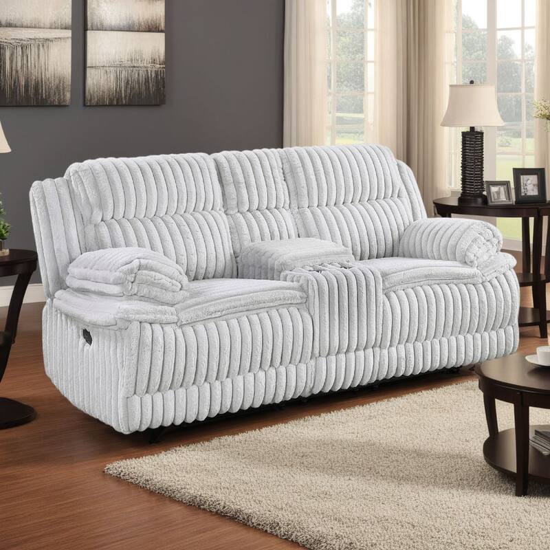Rexy Manual Recliner Loveseat w Console, Light Gray Corduroy, 85 Inch