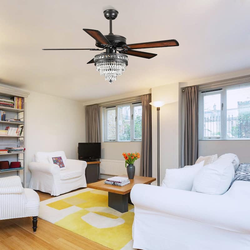 52" or 62" Crystal Ceiling Fan with Lights, Chandelier Ceiling Fans Lights with 6-Speed, APP Control, Dimmable, Timer