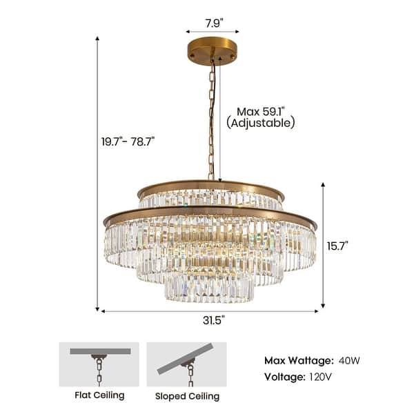 32 in. Drum Modern Crystal Chandelier 4-Tier Gold Brass Kitchen Island Pendant Light for Dining Room