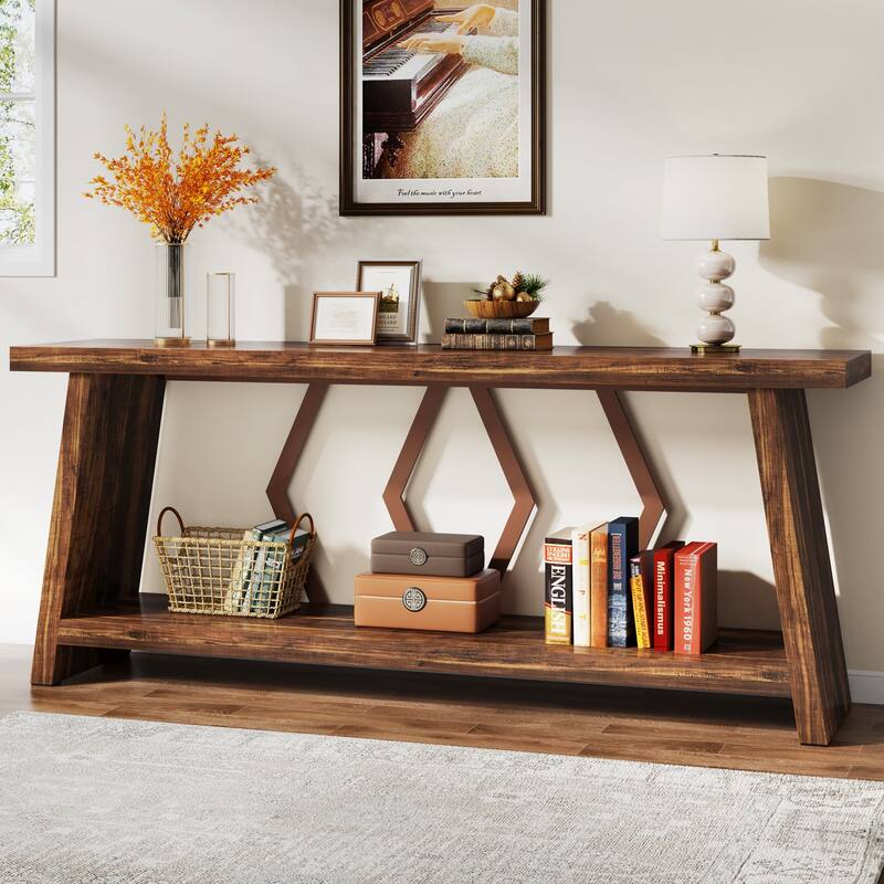 70.86-Inch Console Table, Wood Entryway Table with Storage, Couch Side Foyer Hallway Accent Table for Living Room, Entrance