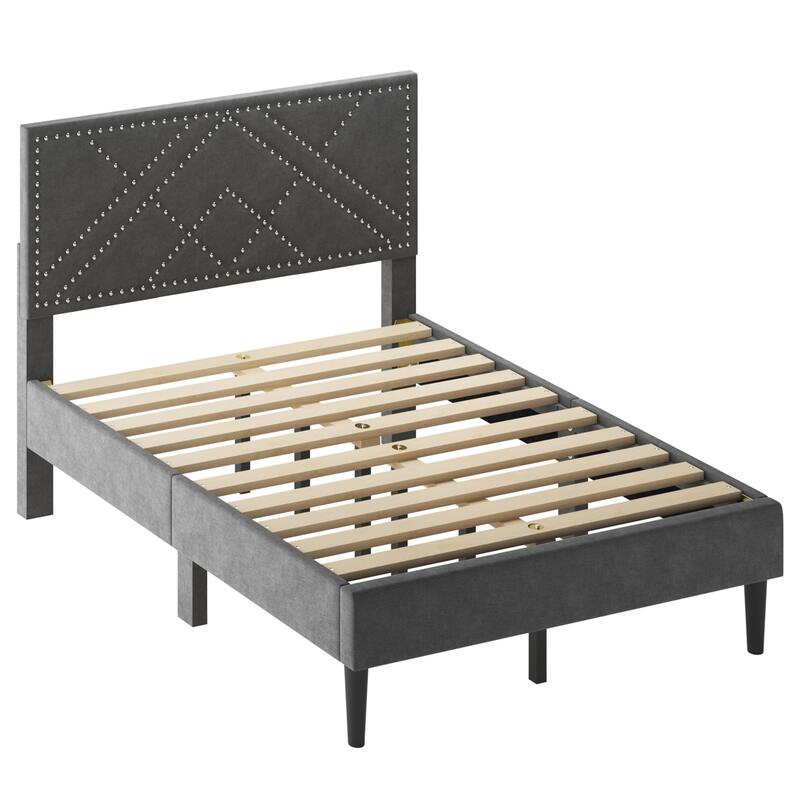 Full/Queen Linen Bed Frame with Storage Headboard,No Noise
