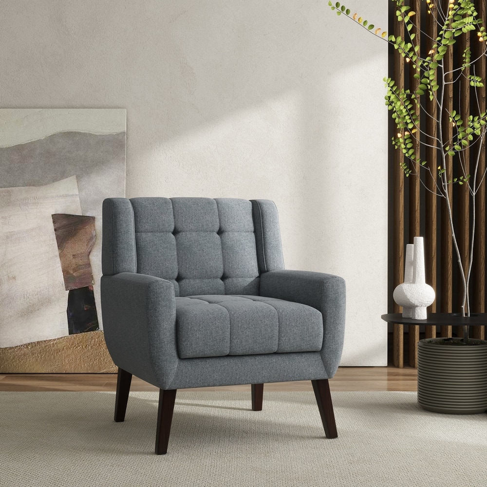 Modern Tufted Wingback Accent Chair Linen/Faux Leather/Velvet Armchair